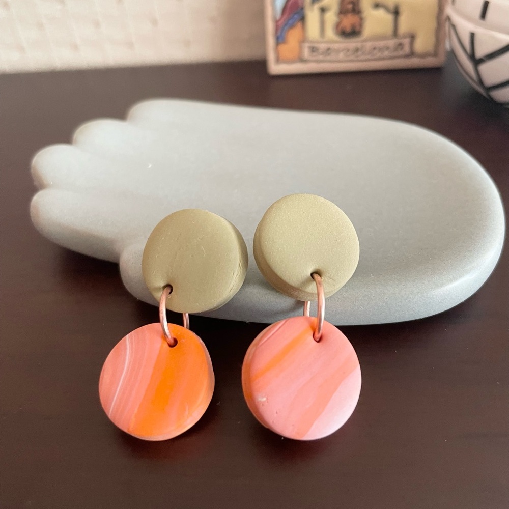 Circle dot dangle polymer clay earrings